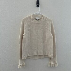3.1 Phillip Lim Cream Tassel Cuff Knit Crewneck Sweater Quiet Luxury Medium